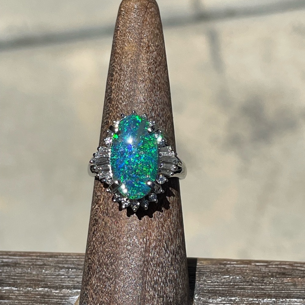 Australian Boulder Opal , platinum and diamond ring - Picture 8 of 13